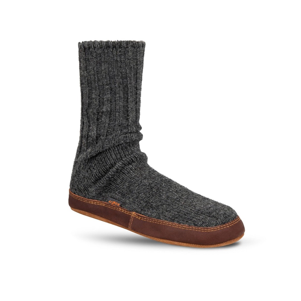 Acorn Original Slipper Socks Mens 10.5-11.5 Charcoal Wool Suede Sole Moccasin